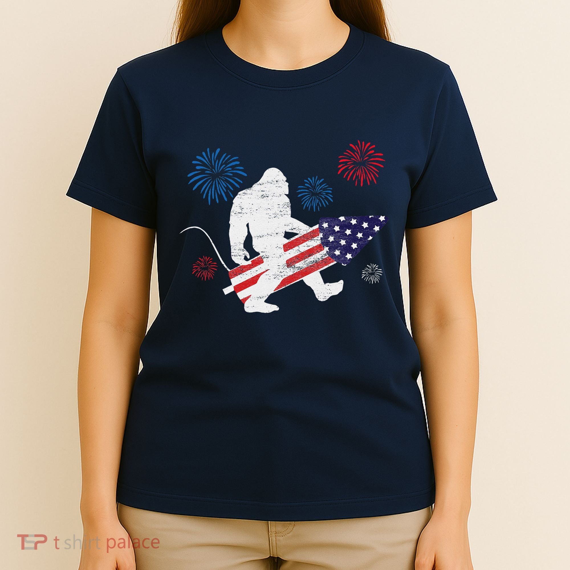 Bigfoot Fireworks Funny 4th Of July Sasquatch Patriotic T-Shirt