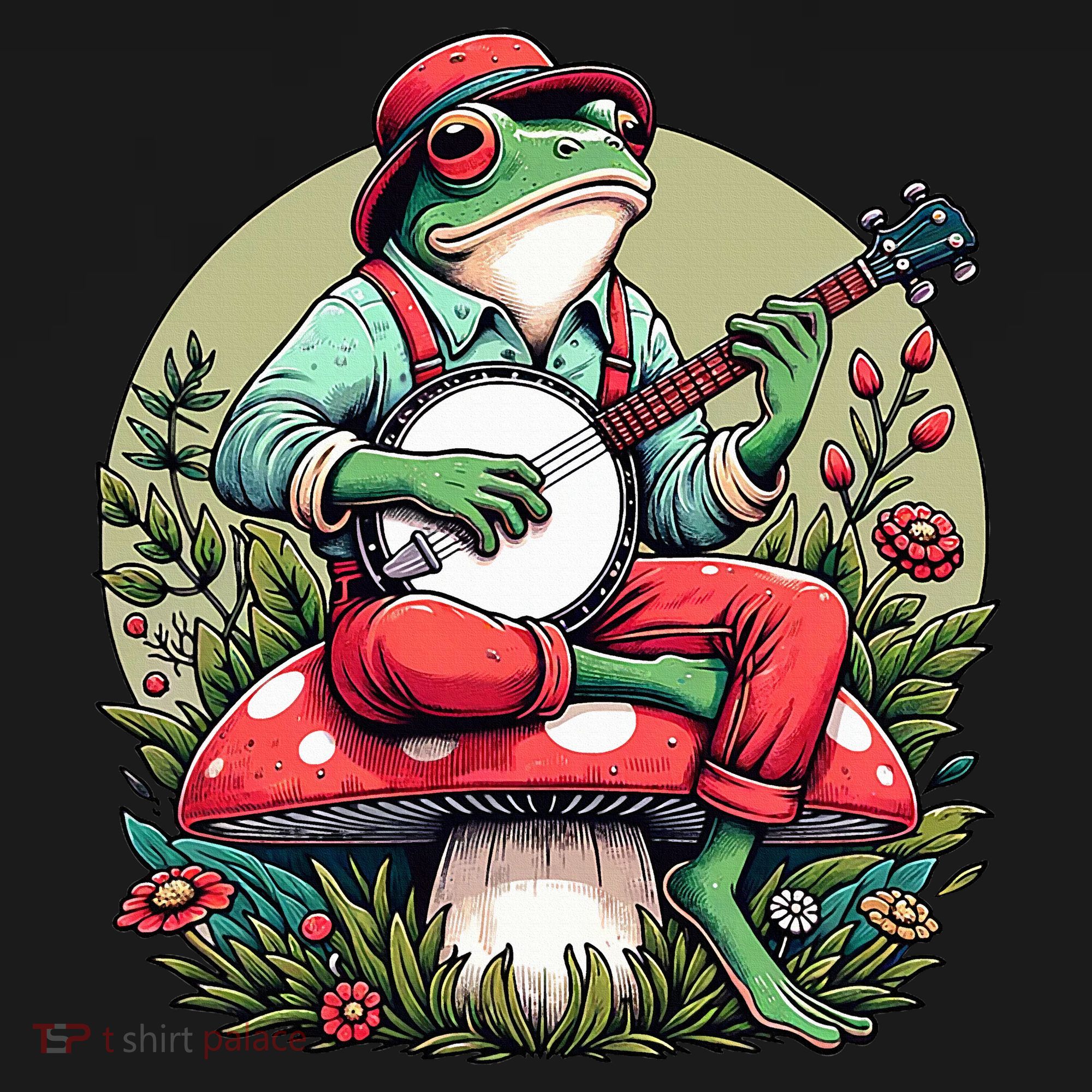 Banjo Froggy Fungi Serenade Cool Funny Frog Mystical Forest T-Shirt