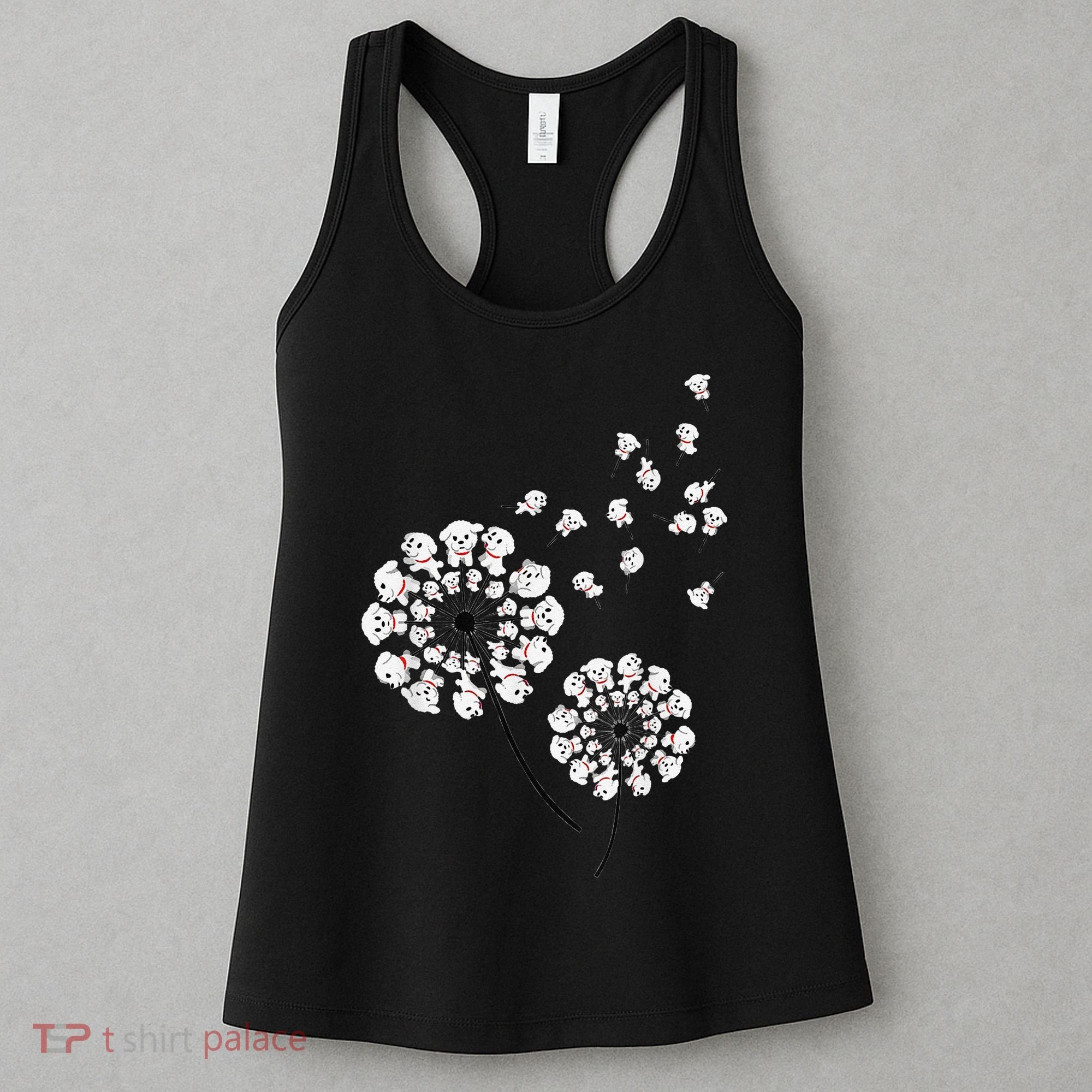 Bichon Frise Flower Fly Dandelion Funny Dog Lover Women's Tank Top