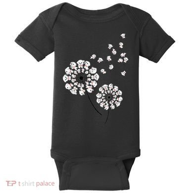 Bichon Frise Flower Fly Dandelion Funny Dog Lover Baby Bodysuit