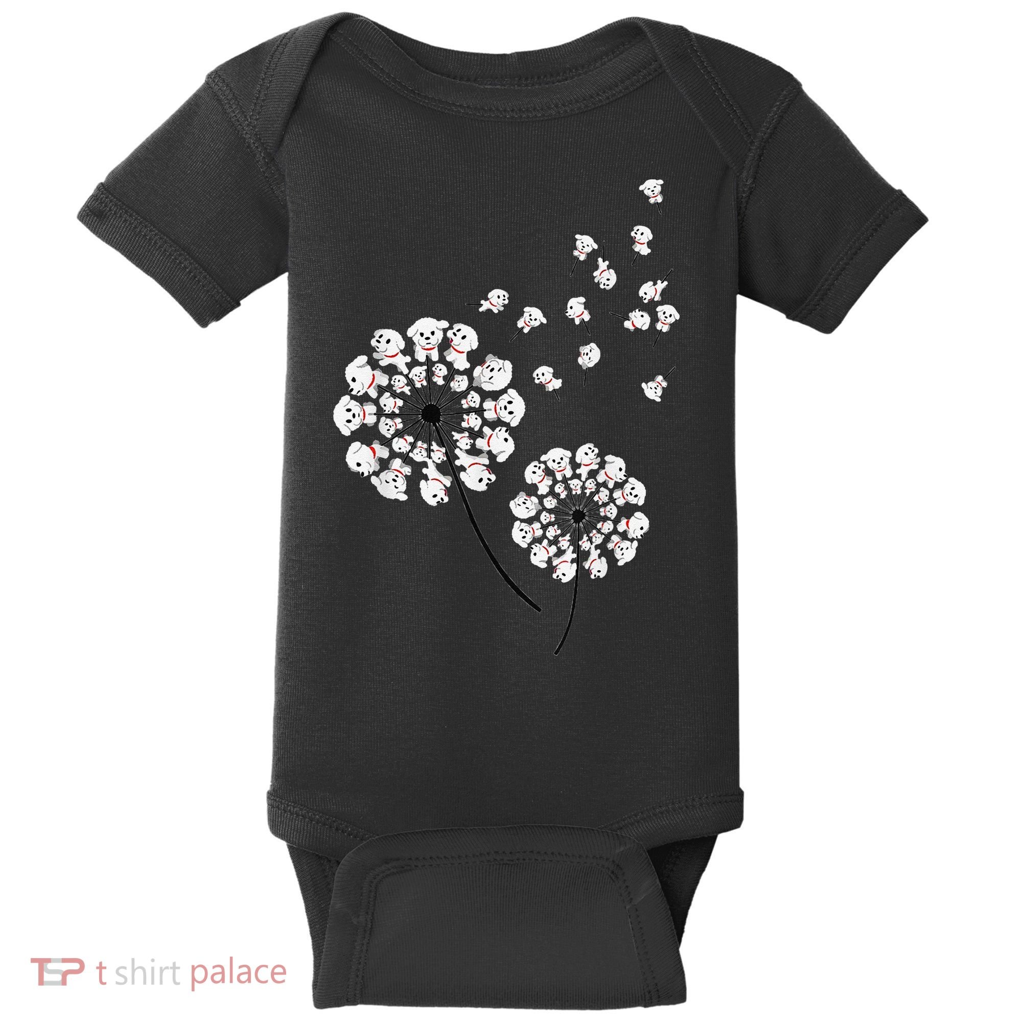 Bichon Frise Flower Fly Dandelion Funny Dog Lover Baby Bodysuit