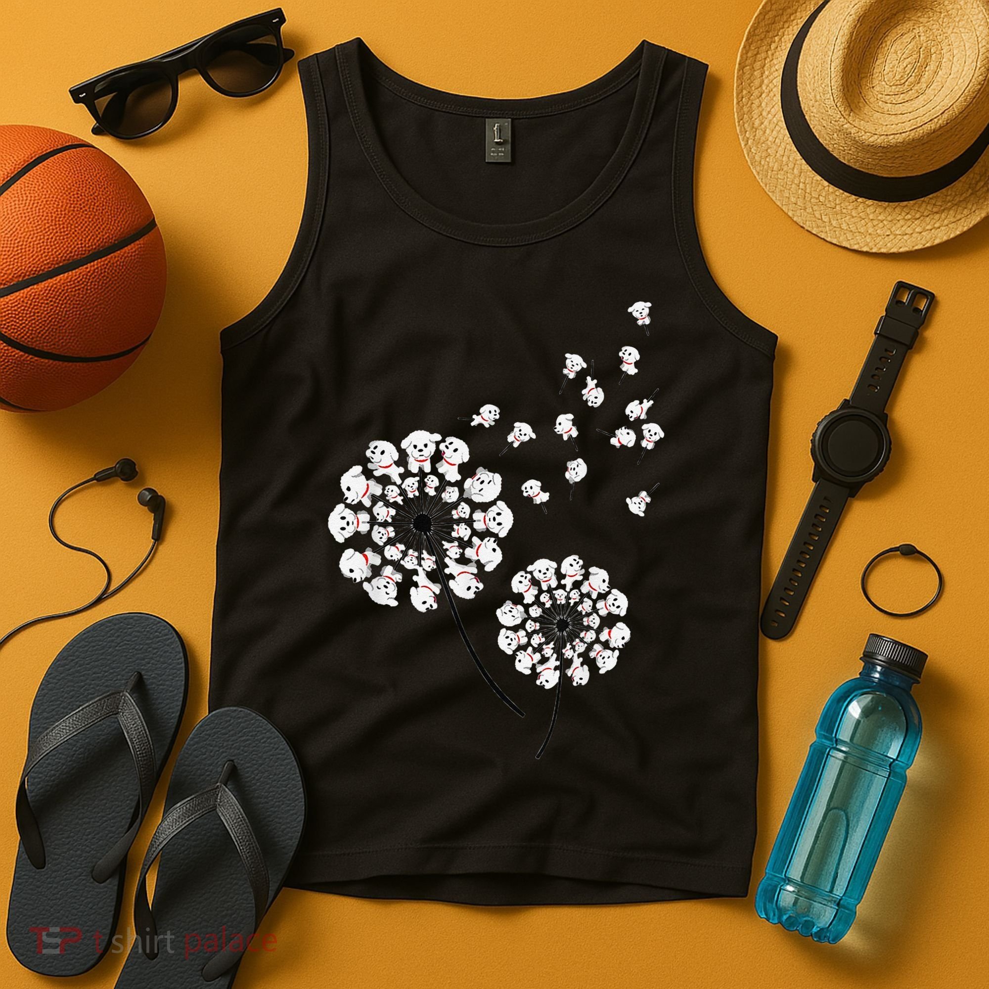 Bichon Frise Flower Fly Dandelion Funny Dog Lover Tank Top