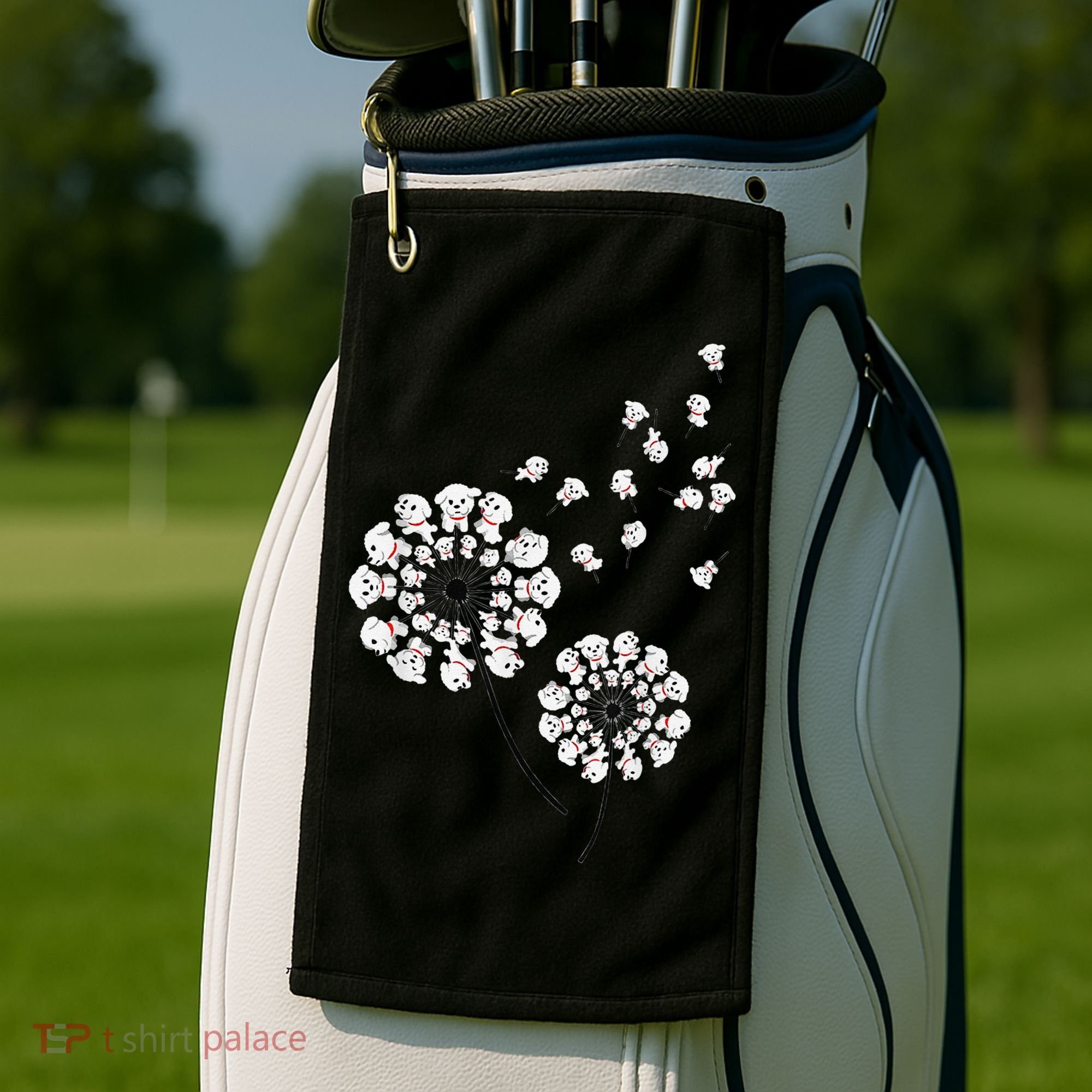 Bichon Frise Flower Fly Dandelion Funny Dog Lover Golf Towel