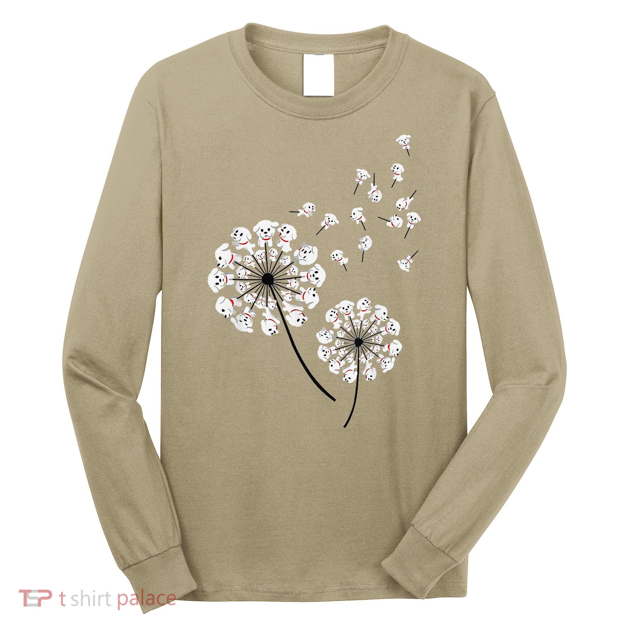 Bichon Frise Flower Fly Dandelion Funny Dog Lover Long Sleeve Shirt