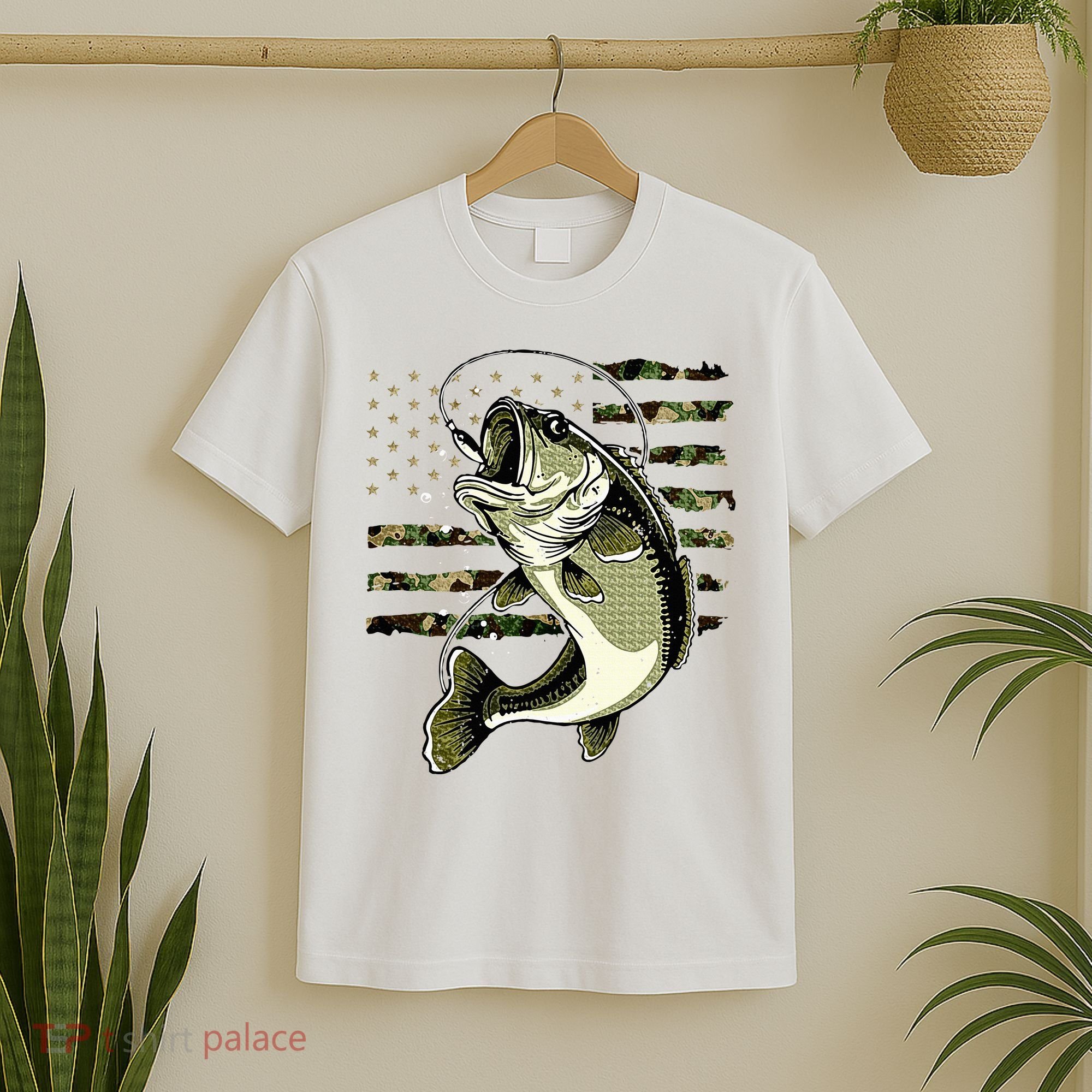 Bass Fish Fishing Usa American Flag T-Shirt