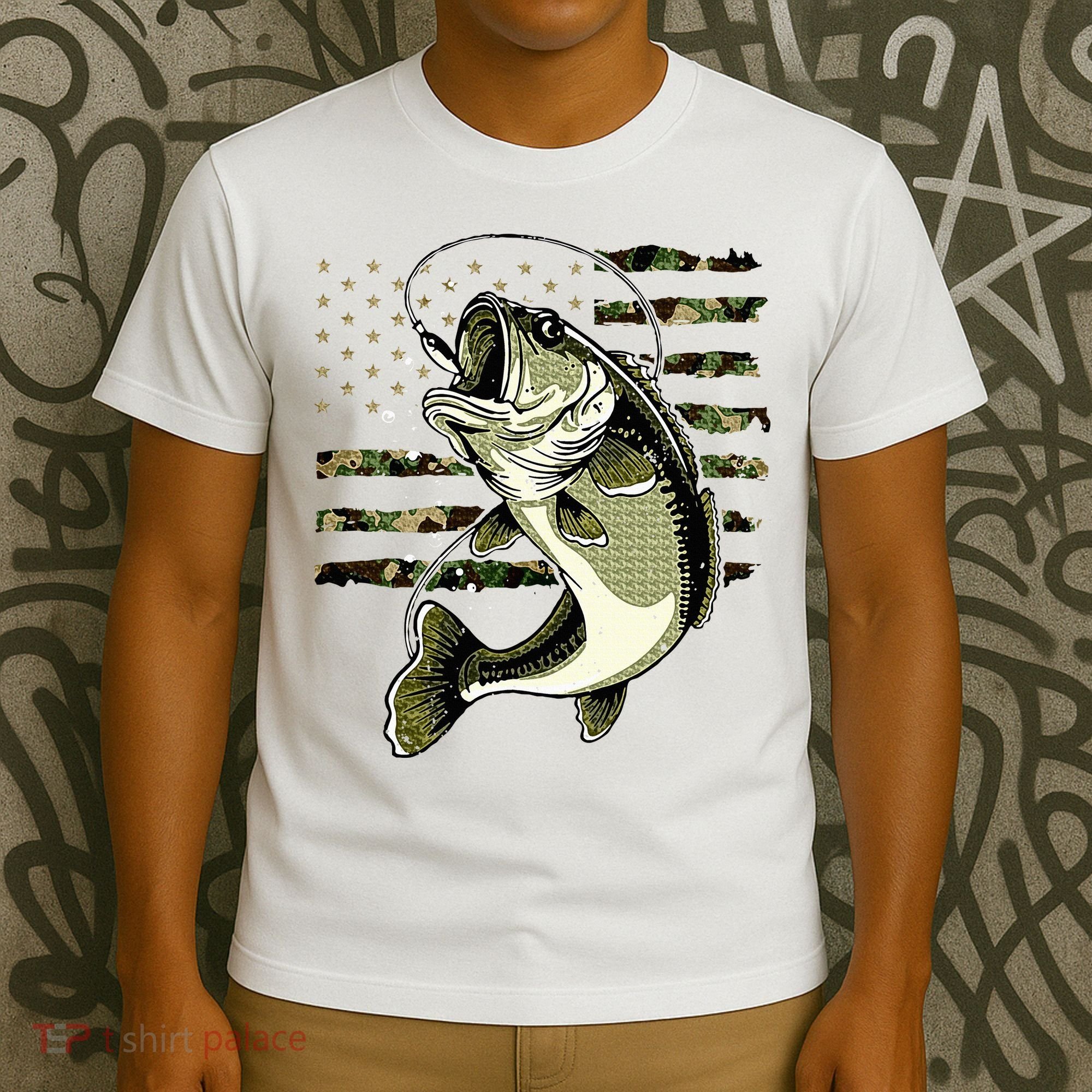 Bass Fish Fishing Usa American Flag T-Shirt