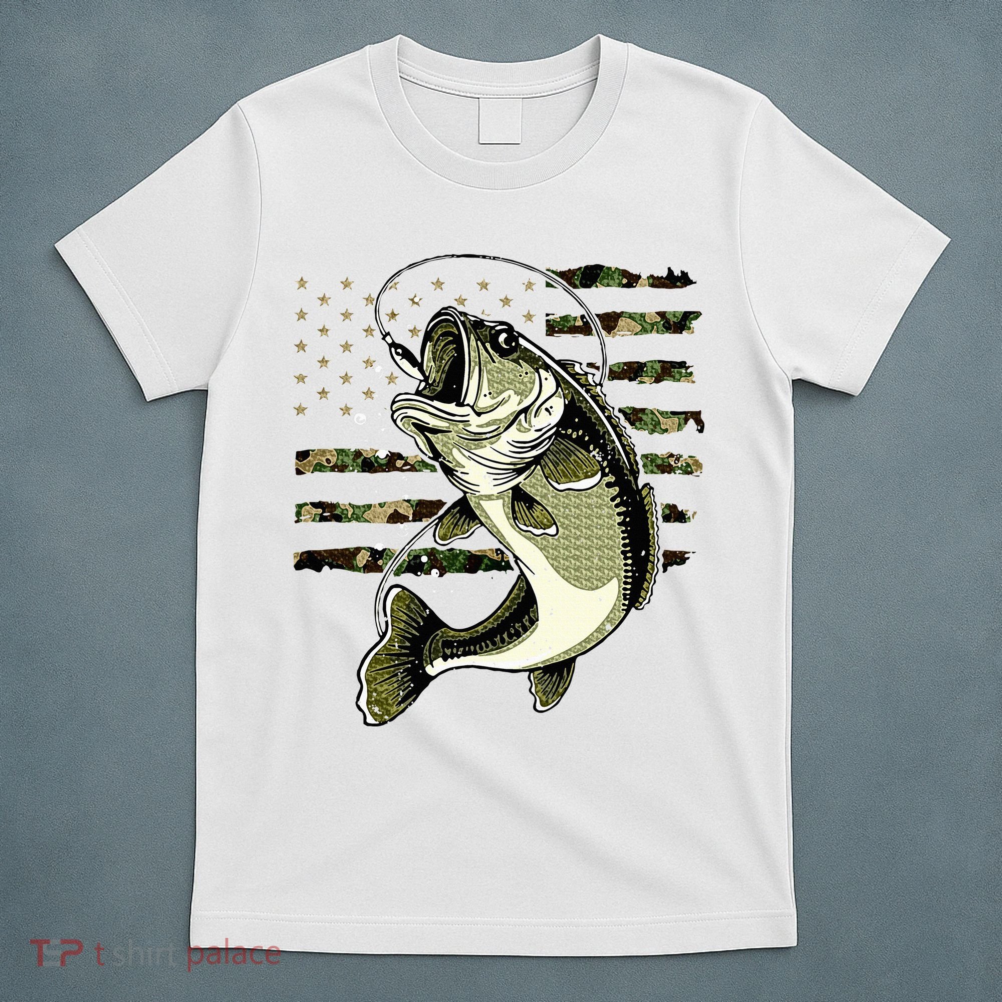 Bass Fish Fishing Usa American Flag T-Shirt