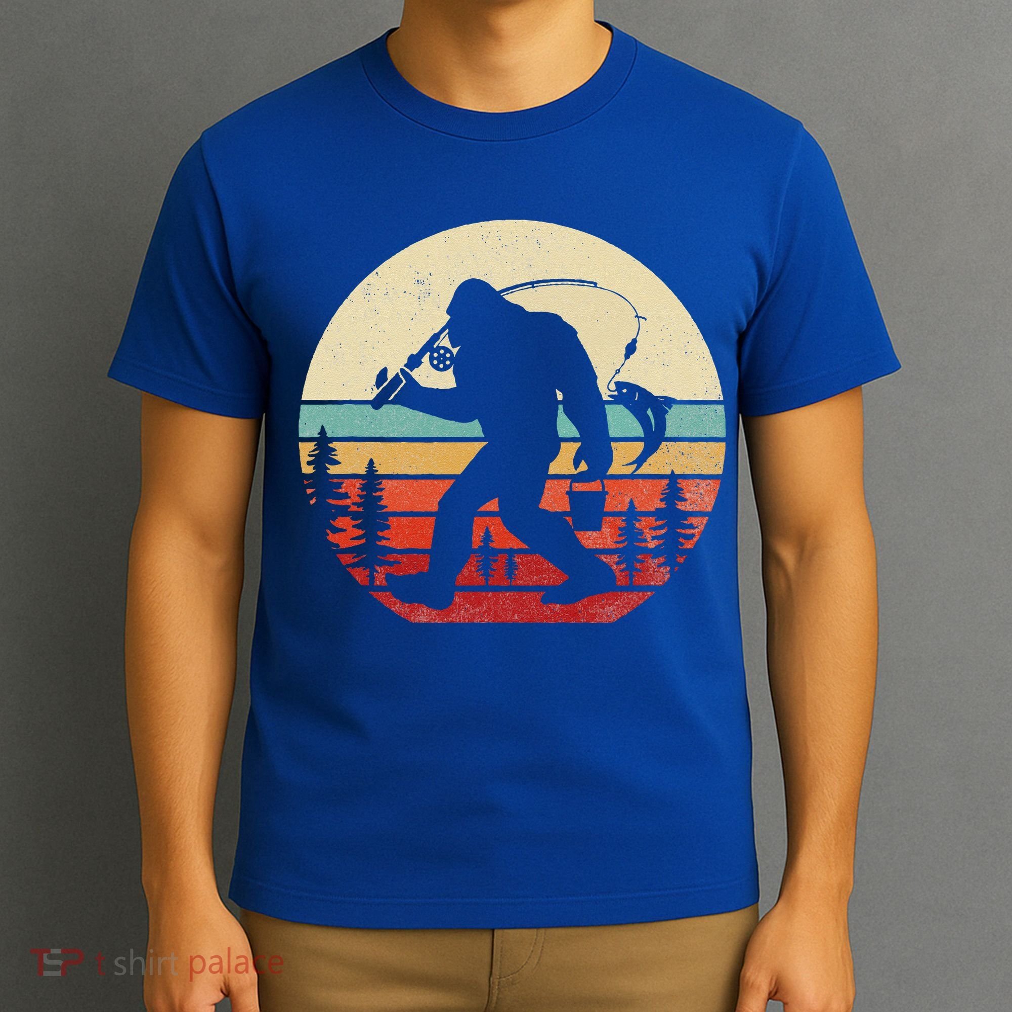 Bigfoot Fishing Funny Retro Sasquatch Dad T-Shirt