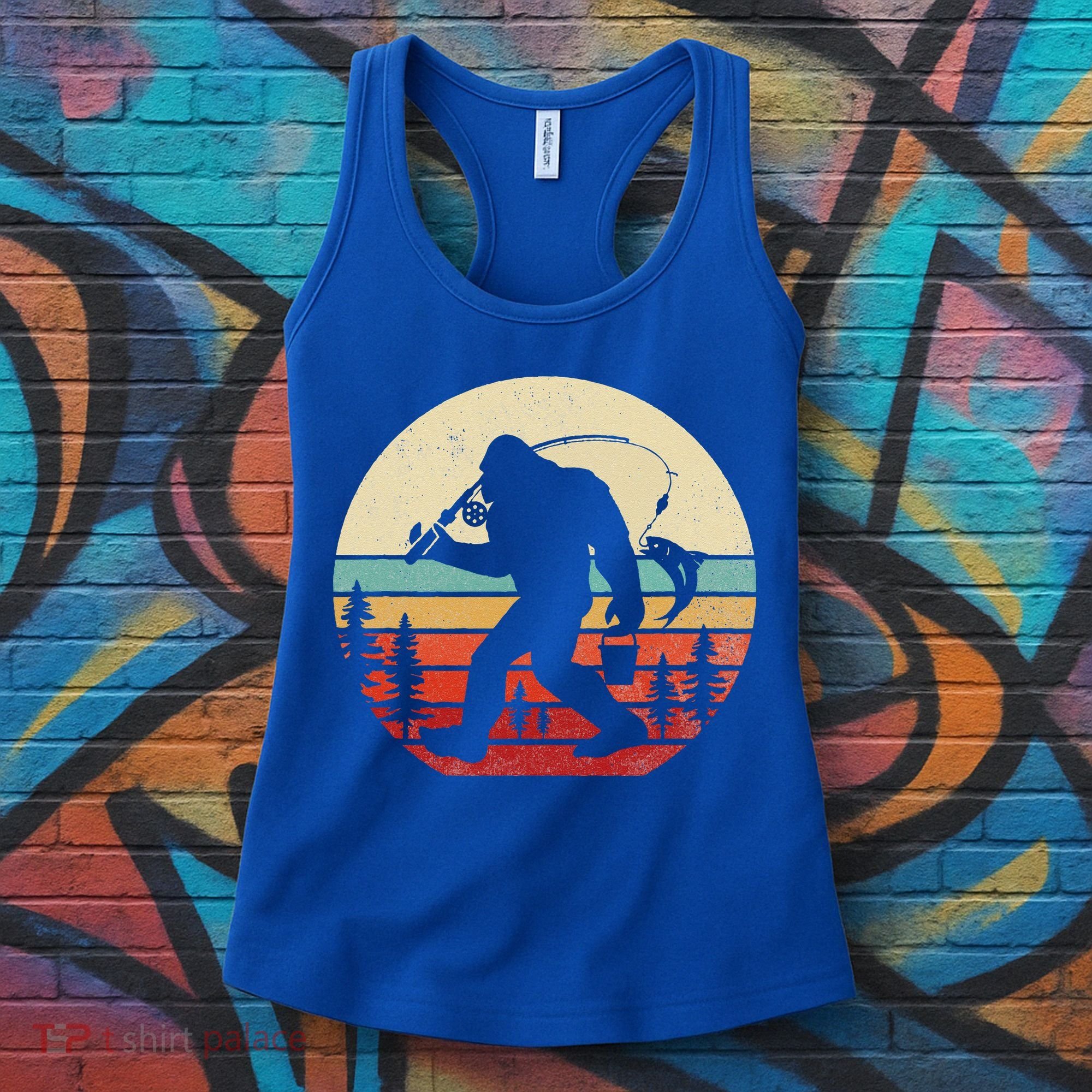 Bigfoot Fishing Funny Retro Sasquatch Dad Women's Tank Top