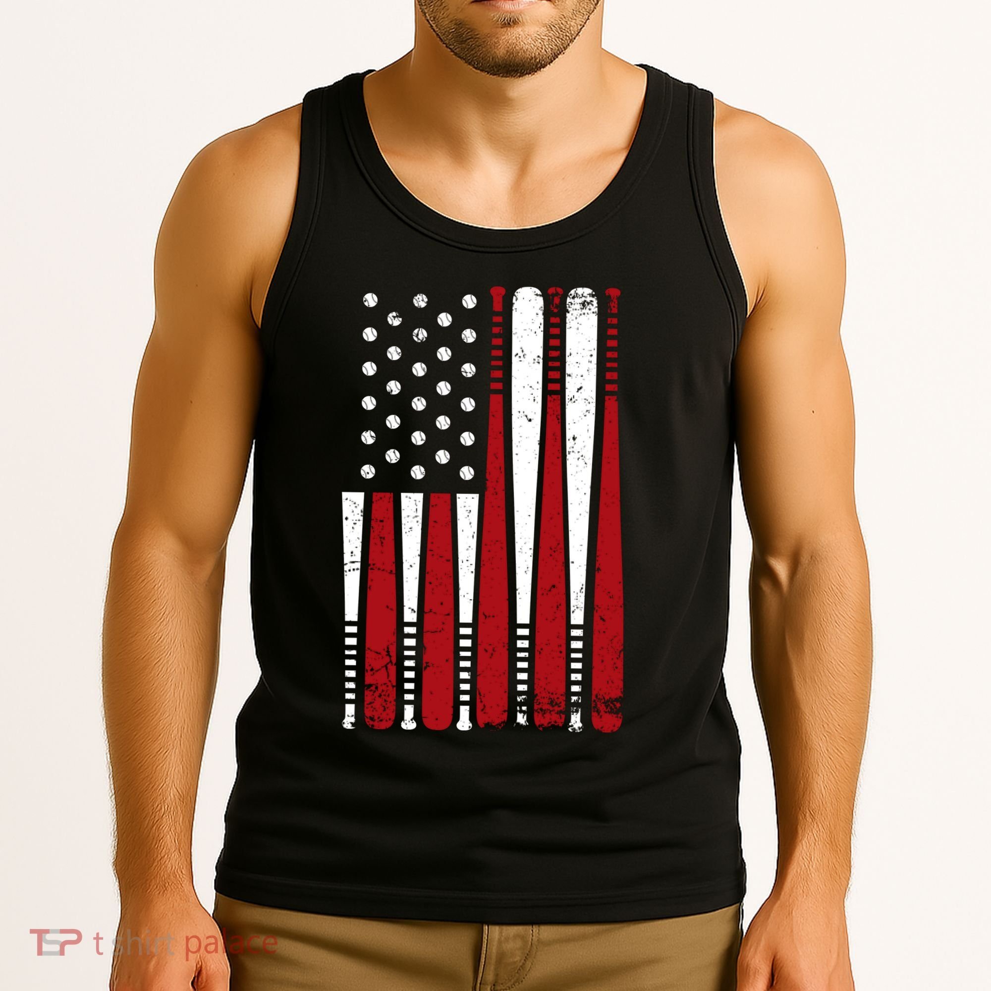 Baseball Flag Gifts Patriotic Baseball Tank Top