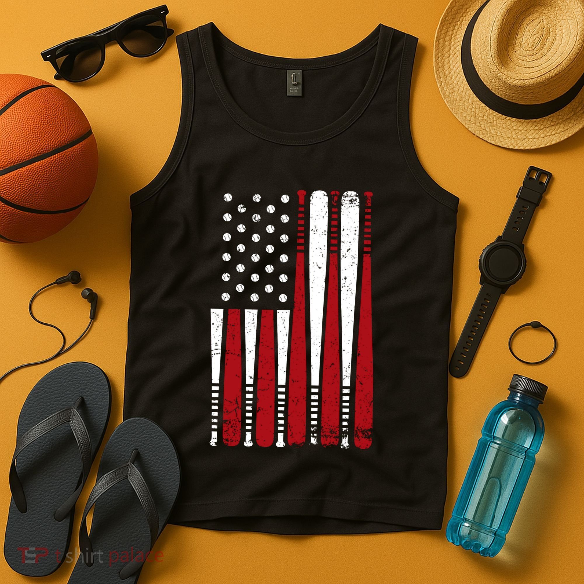 Baseball Flag Gifts Patriotic Baseball Tank Top