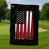 Baseball Flag Gifts Patriotic Baseball Golf Towel thumb 1