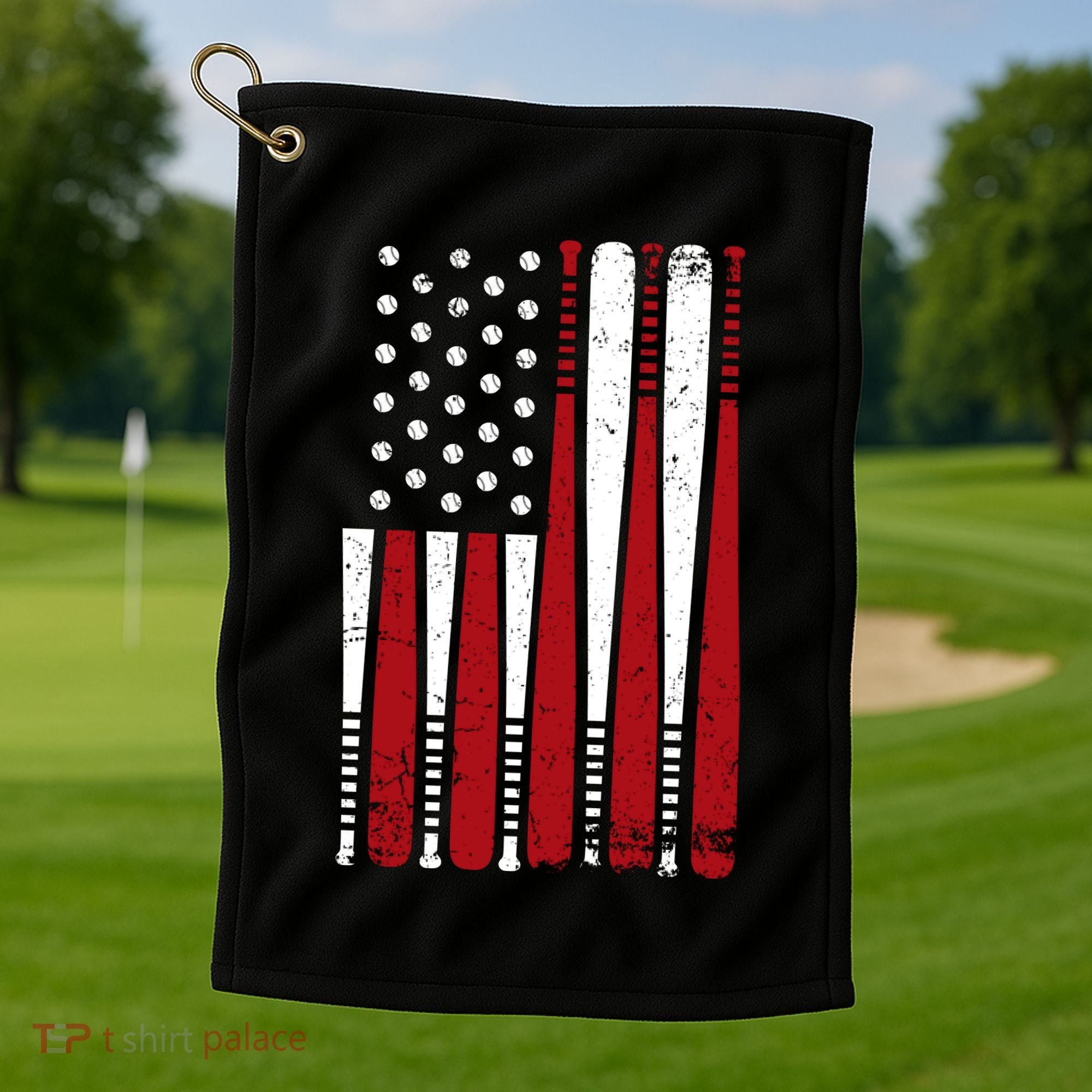 Baseball Flag Gifts Patriotic Baseball Golf Towel