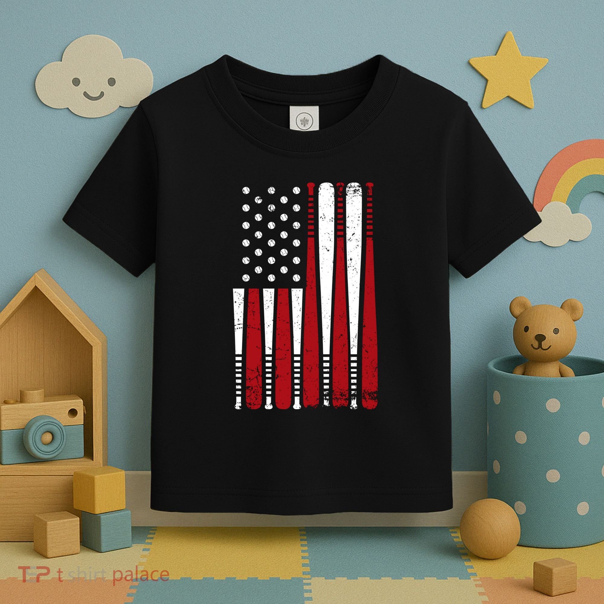 Baseball Flag Gifts Patriotic Baseball Toddler T-Shirt