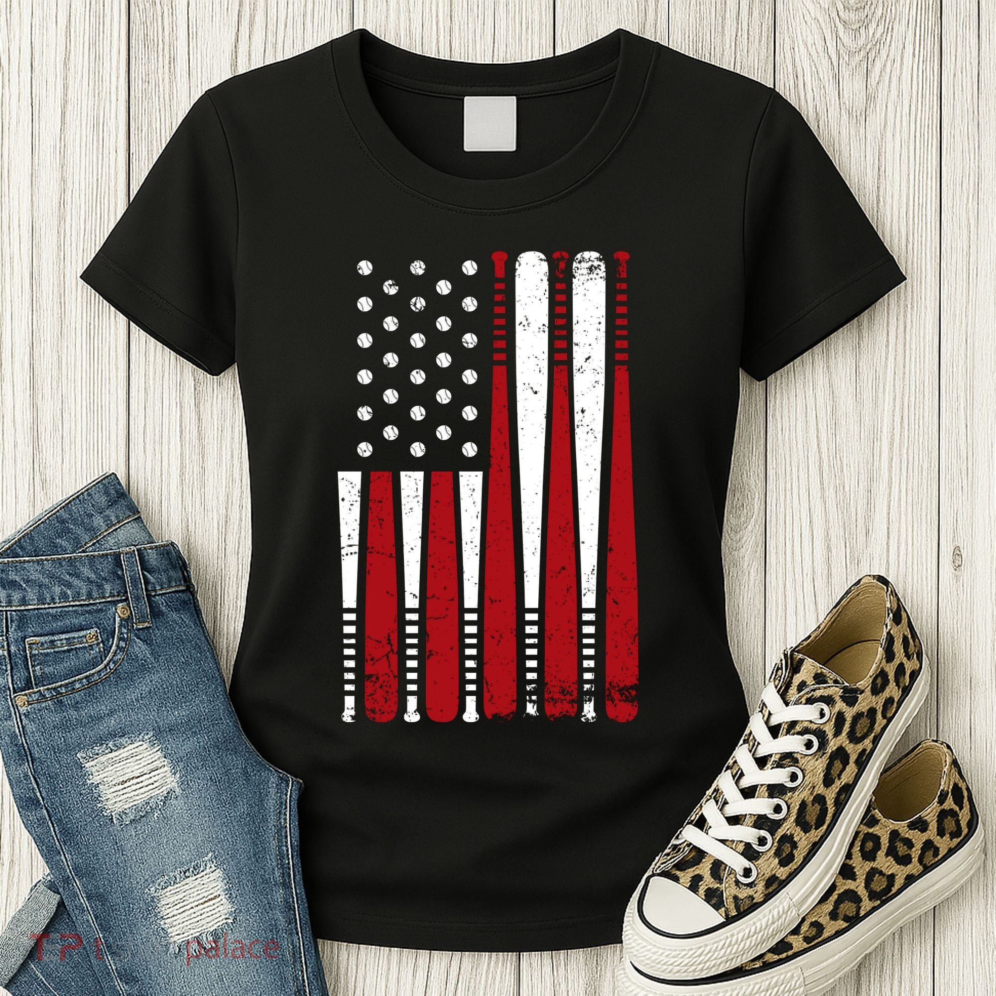Baseball Flag Gifts Patriotic Baseball Women's T-Shirt