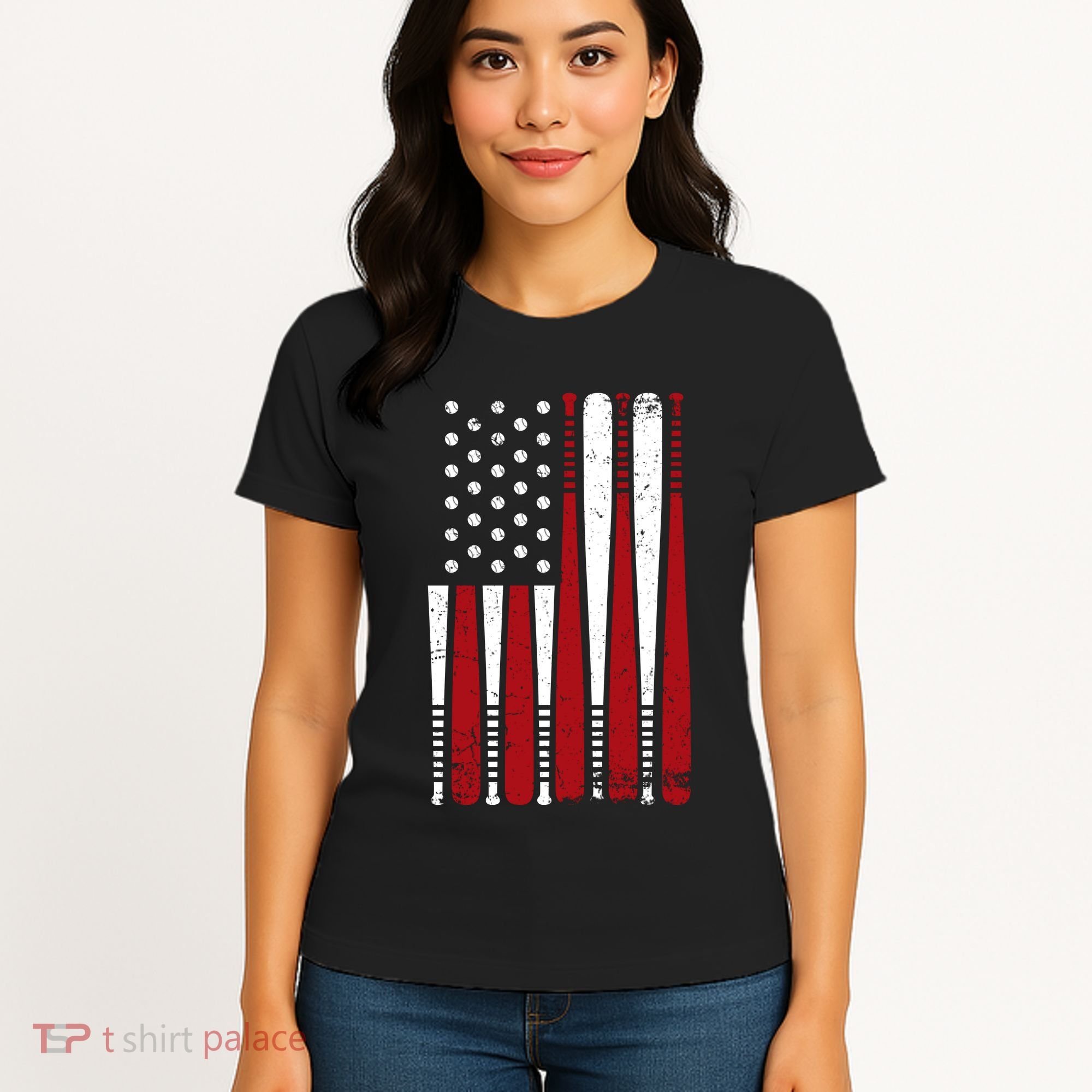 Baseball Flag Gifts Patriotic Baseball Women's T-Shirt