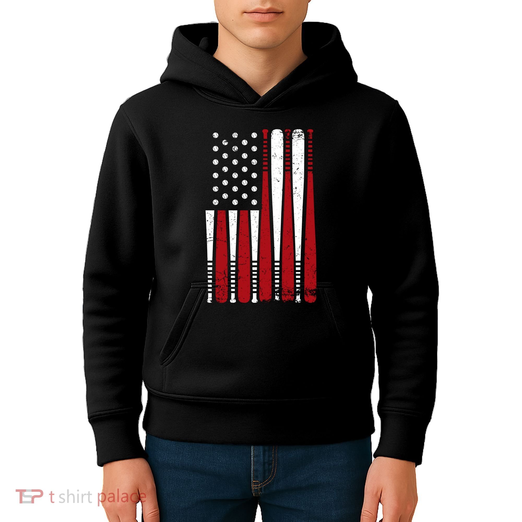Baseball Flag Gifts Patriotic Baseball Kids Hoodie