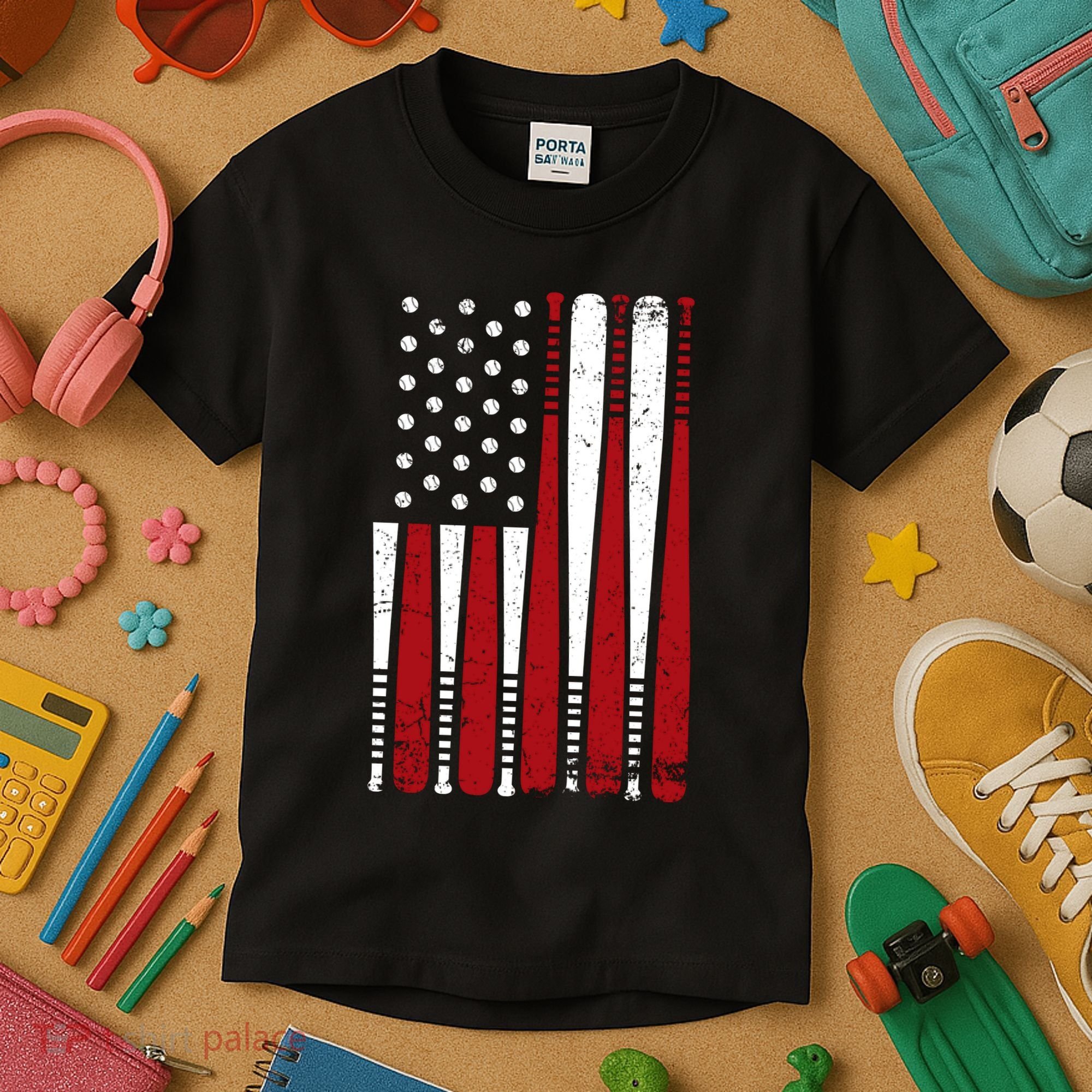 Baseball Flag Gifts Patriotic Baseball Kids T-Shirt