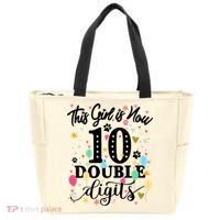 Birthday Funny Gift 10 Yrs Old This Girl Is Now 10 Double Digits Gift Tote Bag thumb 0