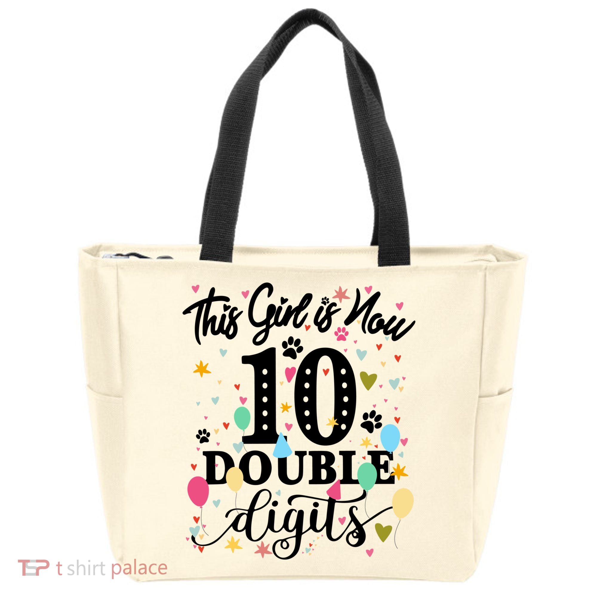 Birthday Funny Gift 10 Yrs Old This Girl Is Now 10 Double Digits Gift Tote Bag