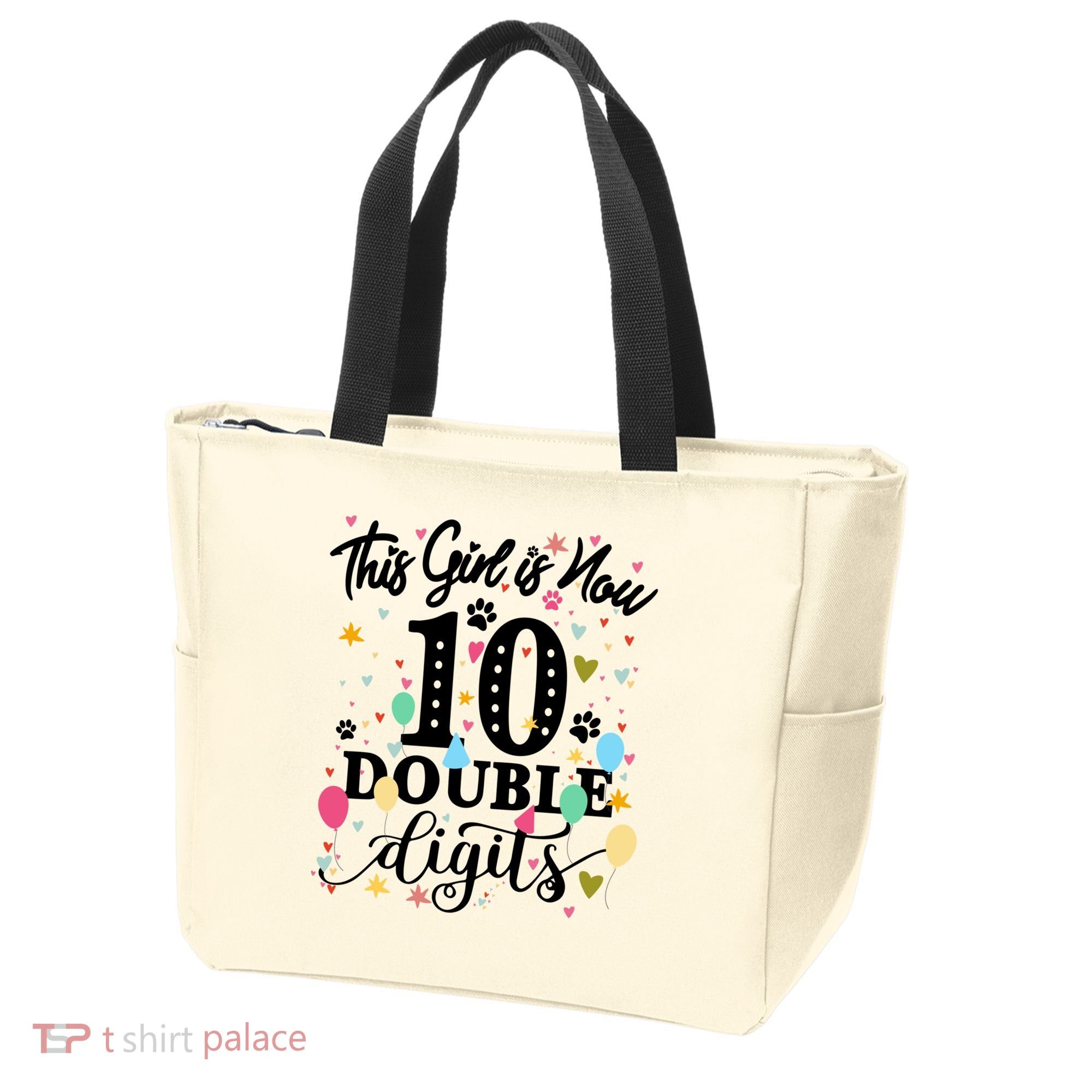 Birthday Funny Gift 10 Yrs Old This Girl Is Now 10 Double Digits Gift Tote Bag