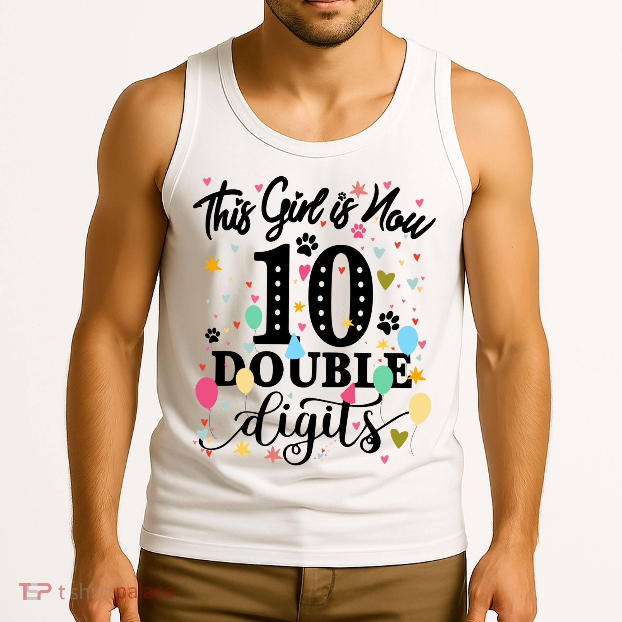 Birthday Funny Gift 10 Yrs Old This Girl Is Now 10 Double Digits Gift Tank Top