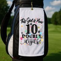 Birthday Funny Gift 10 Yrs Old This Girl Is Now 10 Double Digits Gift Golf Towel thumb 2