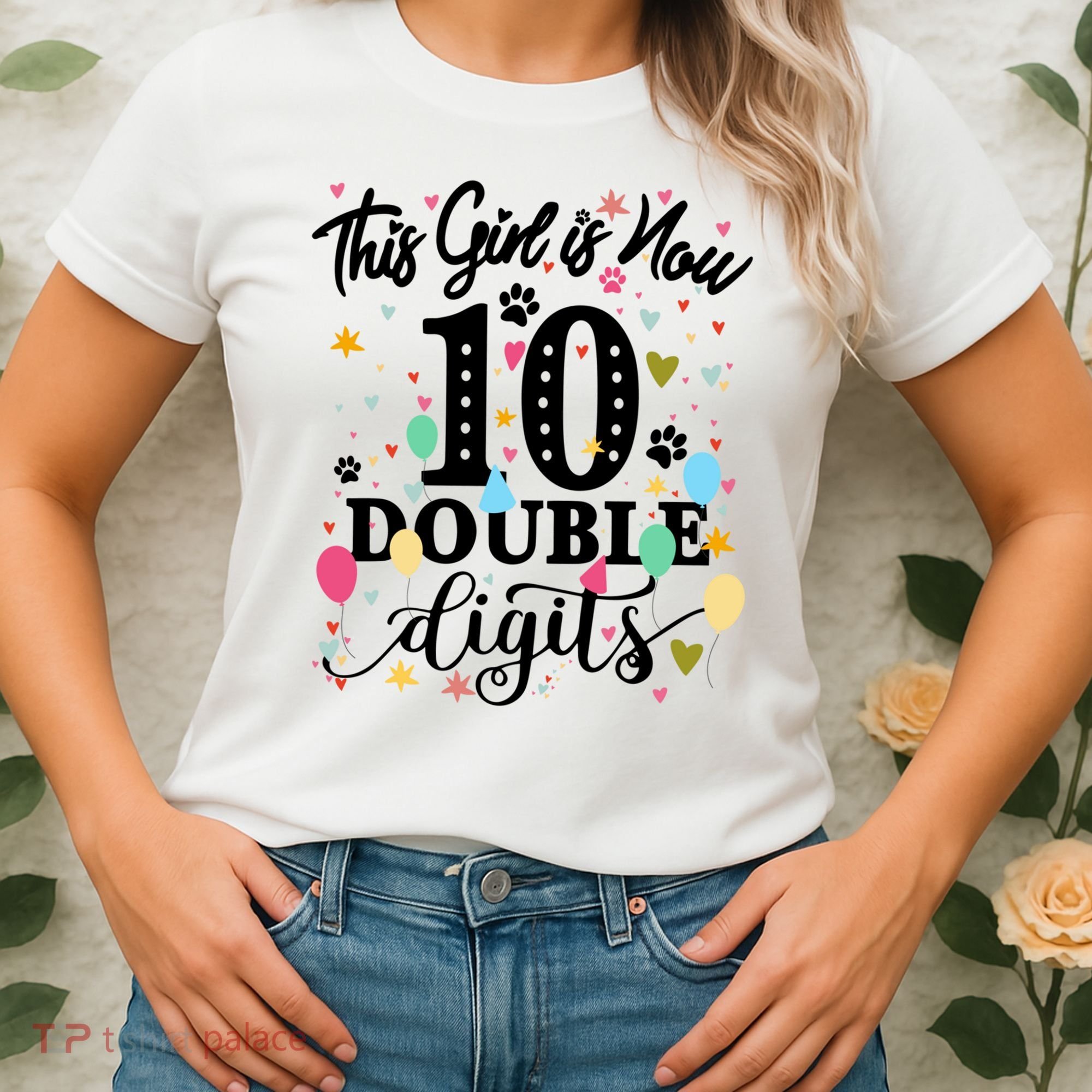 Birthday Funny Gift 10 Yrs Old This Girl Is Now 10 Double Digits Gift Women's T-Shirt