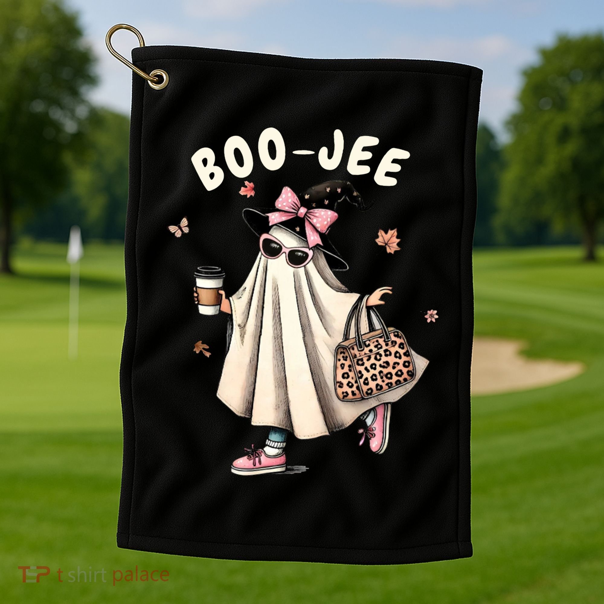 Boojee Funny Halloween Boujee Shopping Ghost Fall Golf Towel