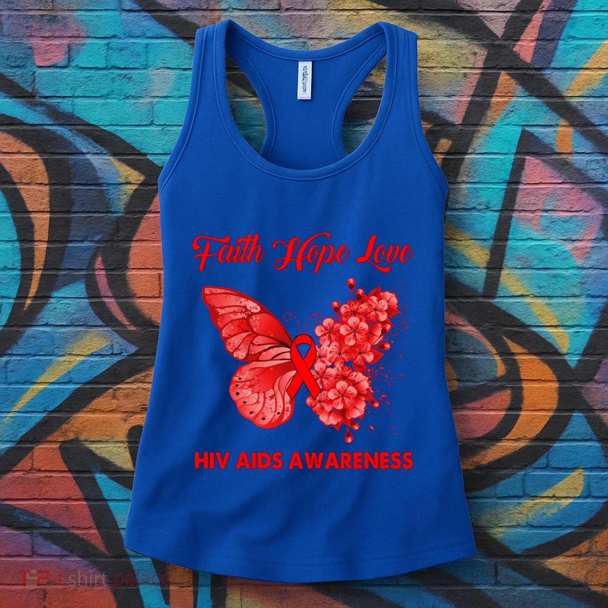Butterfly Faith Hope Love Red Ribbon Hiv Aids Day Warrior Gift Women's Tank Top