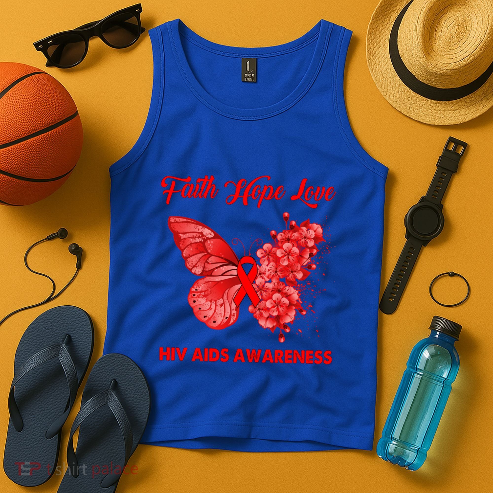 Butterfly Faith Hope Love Red Ribbon Hiv Aids Day Warrior Gift Tank Top