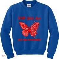 Butterfly Faith Hope Love Red Ribbon Hiv Aids Day Warrior Gift Kids Sweatshirt thumb 0