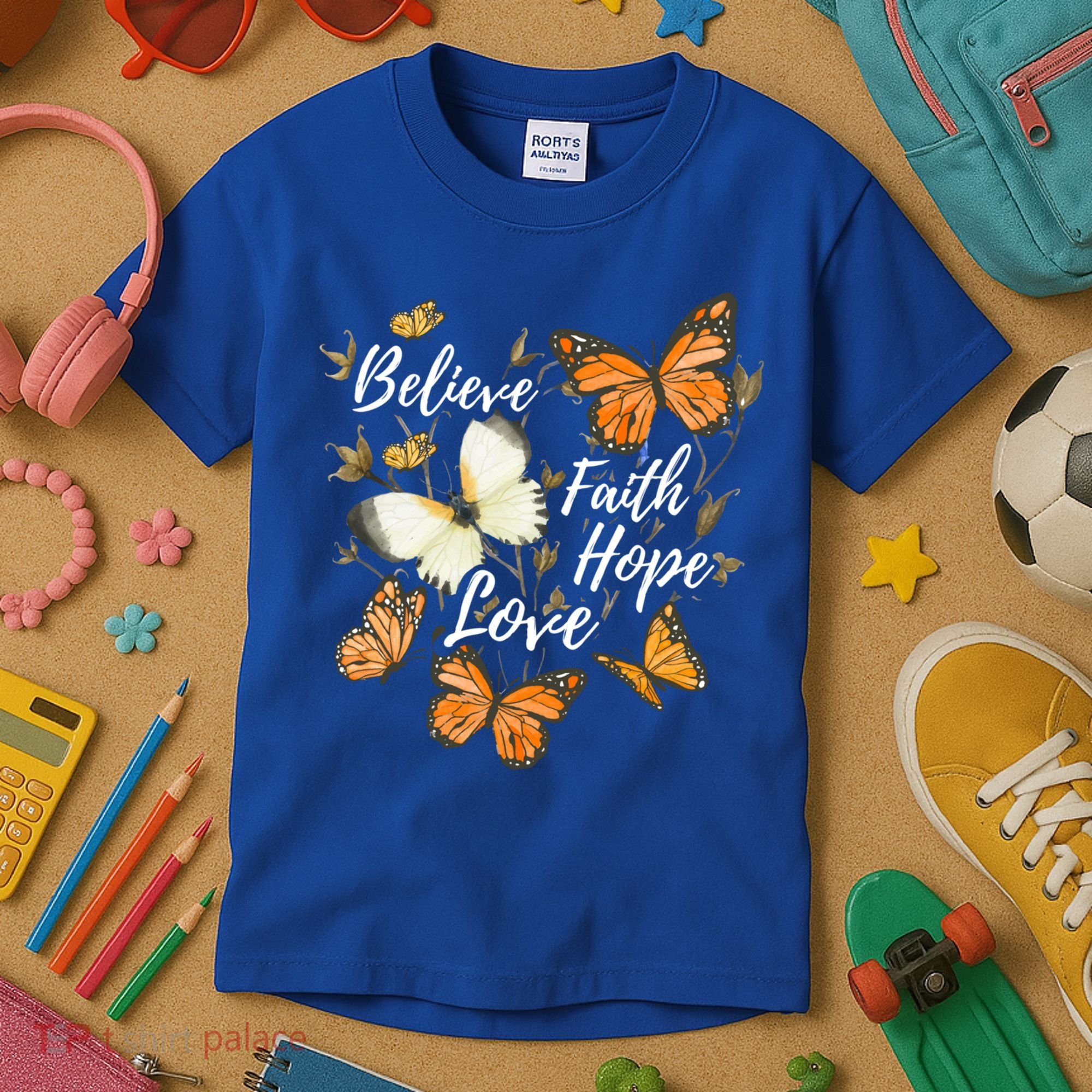 Believe Faith Hope Love Monarch Butterfly Gift Kids T-Shirt