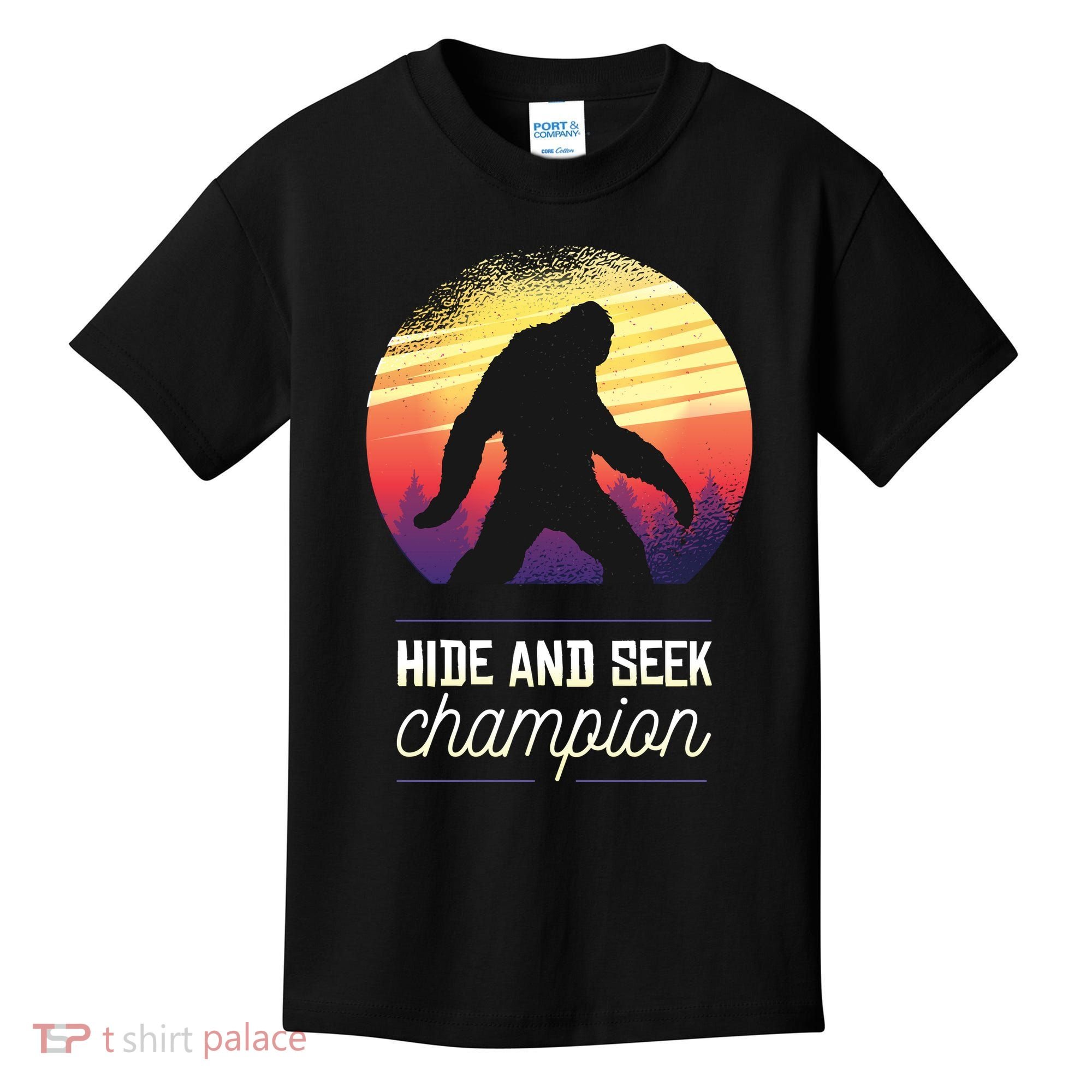 Big Foot Hide And Seek Champion Kids T-Shirt