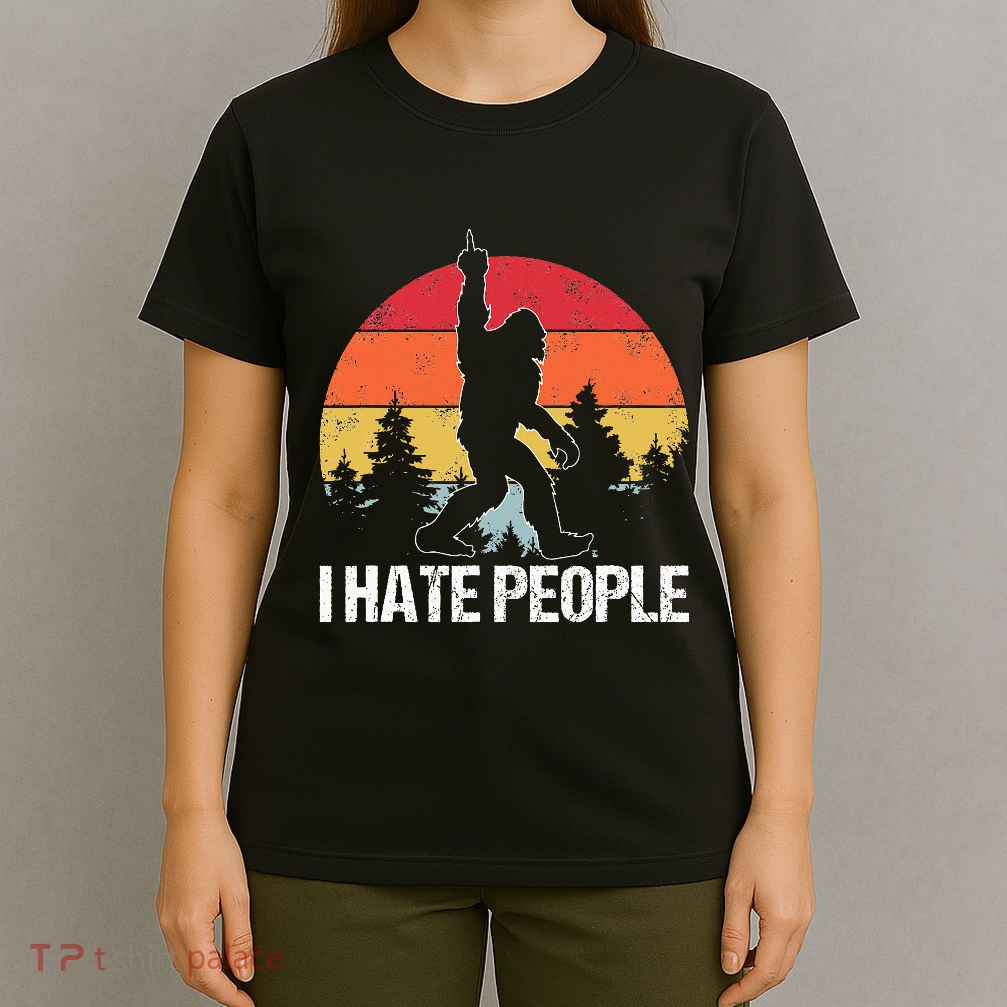 Big Foot I Hate People Middle Finger Sasquatch T-Shirt