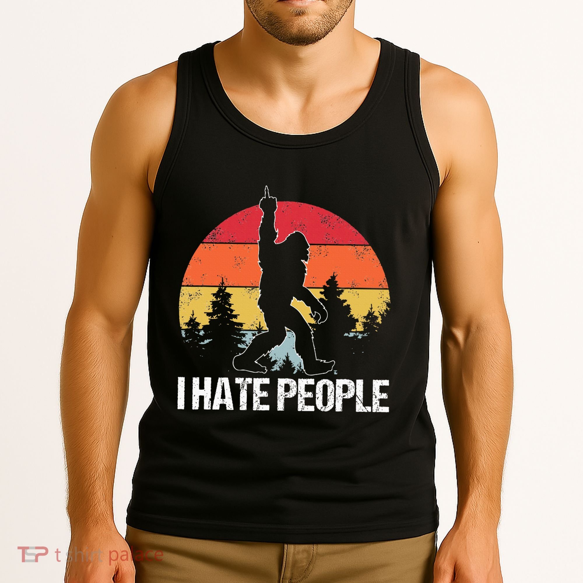 Big Foot I Hate People Middle Finger Sasquatch Tank Top