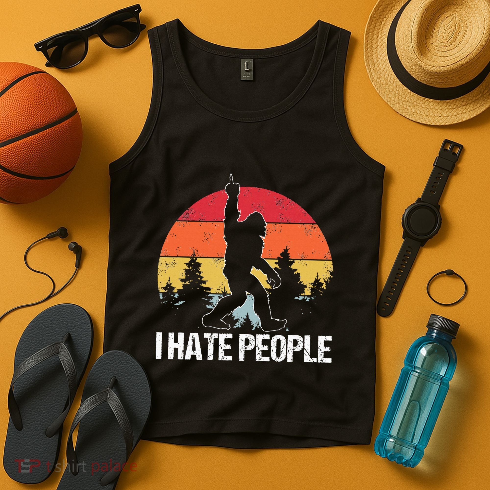 Big Foot I Hate People Middle Finger Sasquatch Tank Top