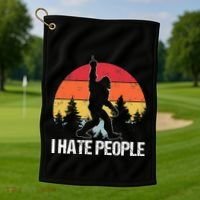 Big Foot I Hate People Middle Finger Sasquatch Golf Towel thumb 1