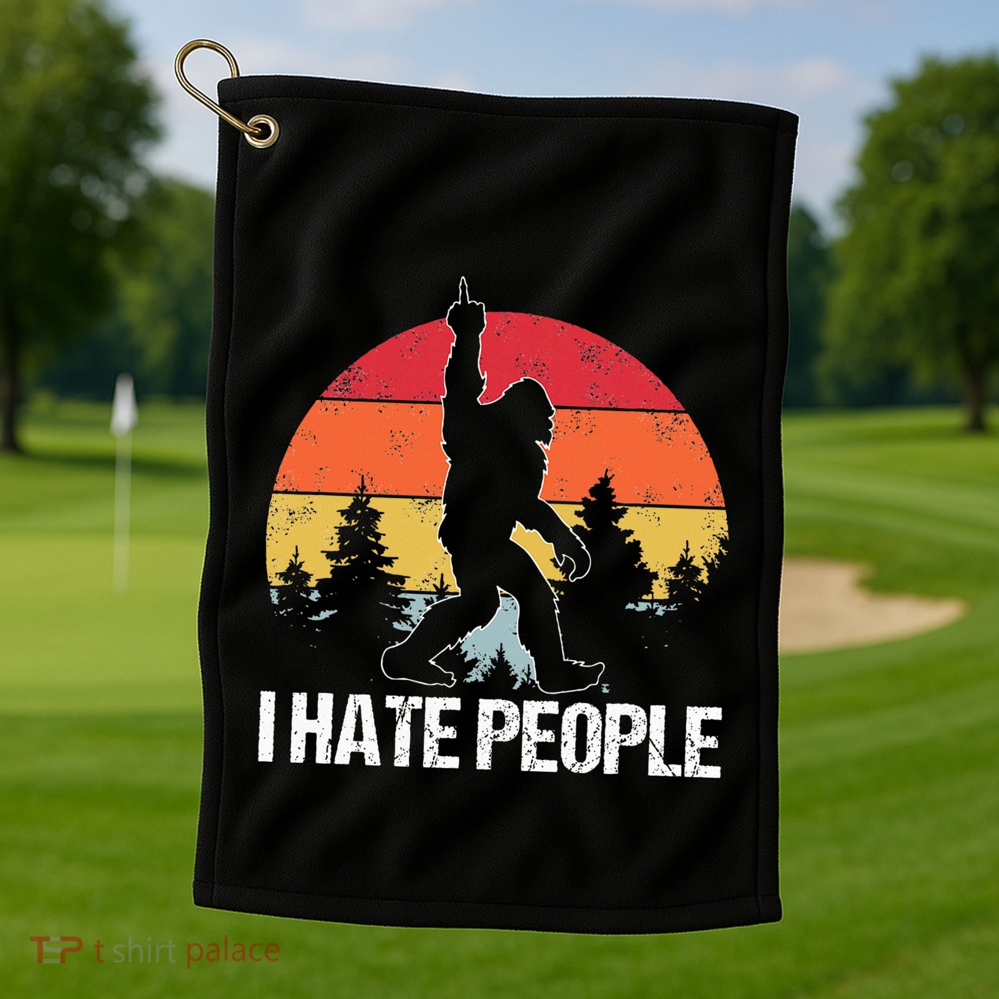 Big Foot I Hate People Middle Finger Sasquatch Golf Towel