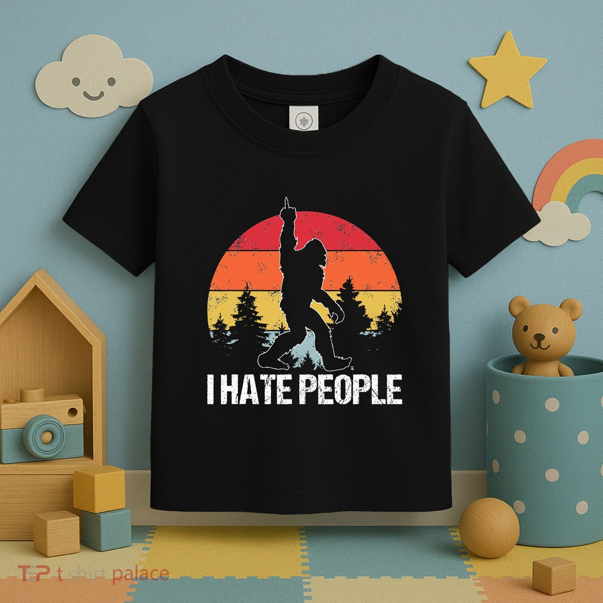 Big Foot I Hate People Middle Finger Sasquatch Toddler T-Shirt