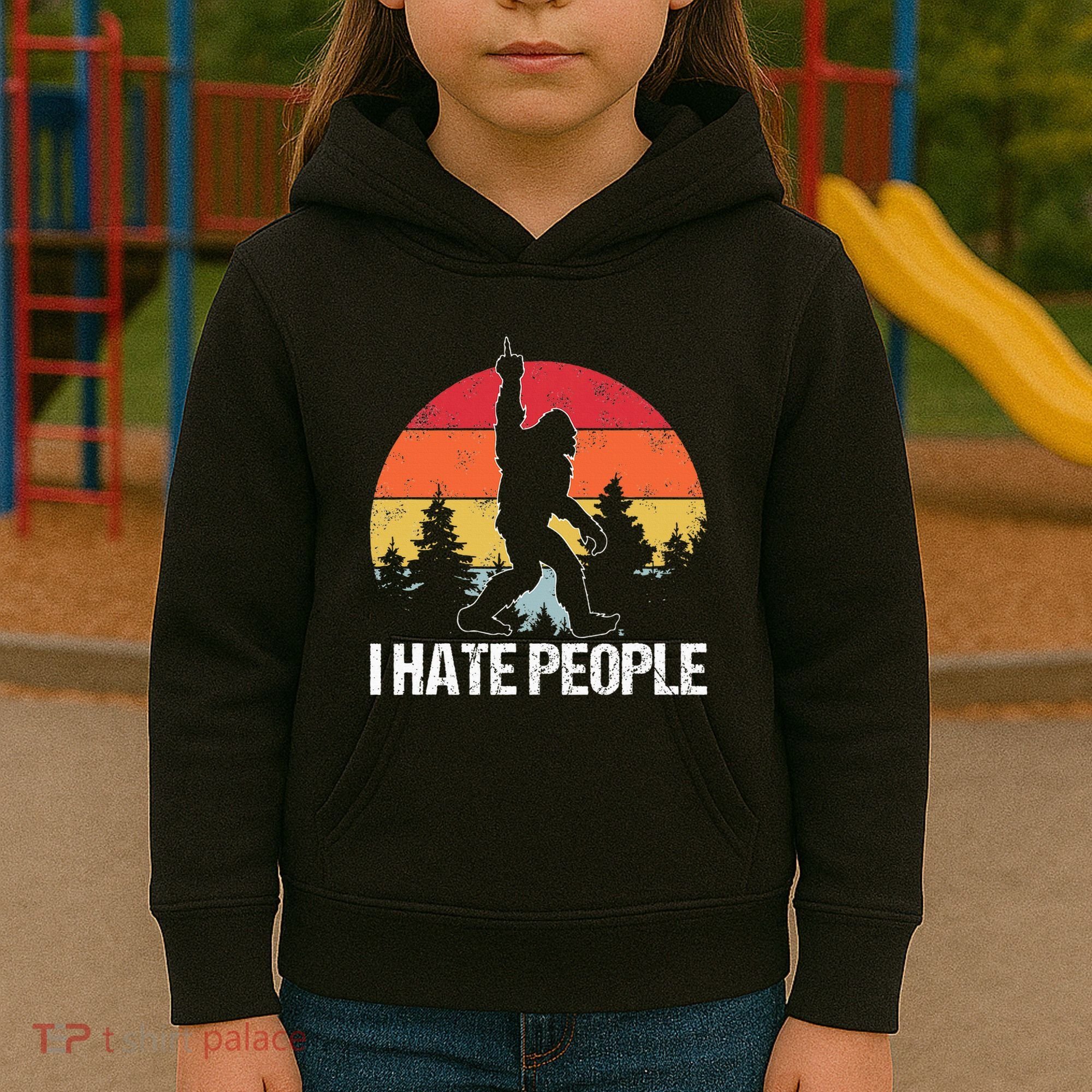 Big Foot I Hate People Middle Finger Sasquatch Kids Hoodie