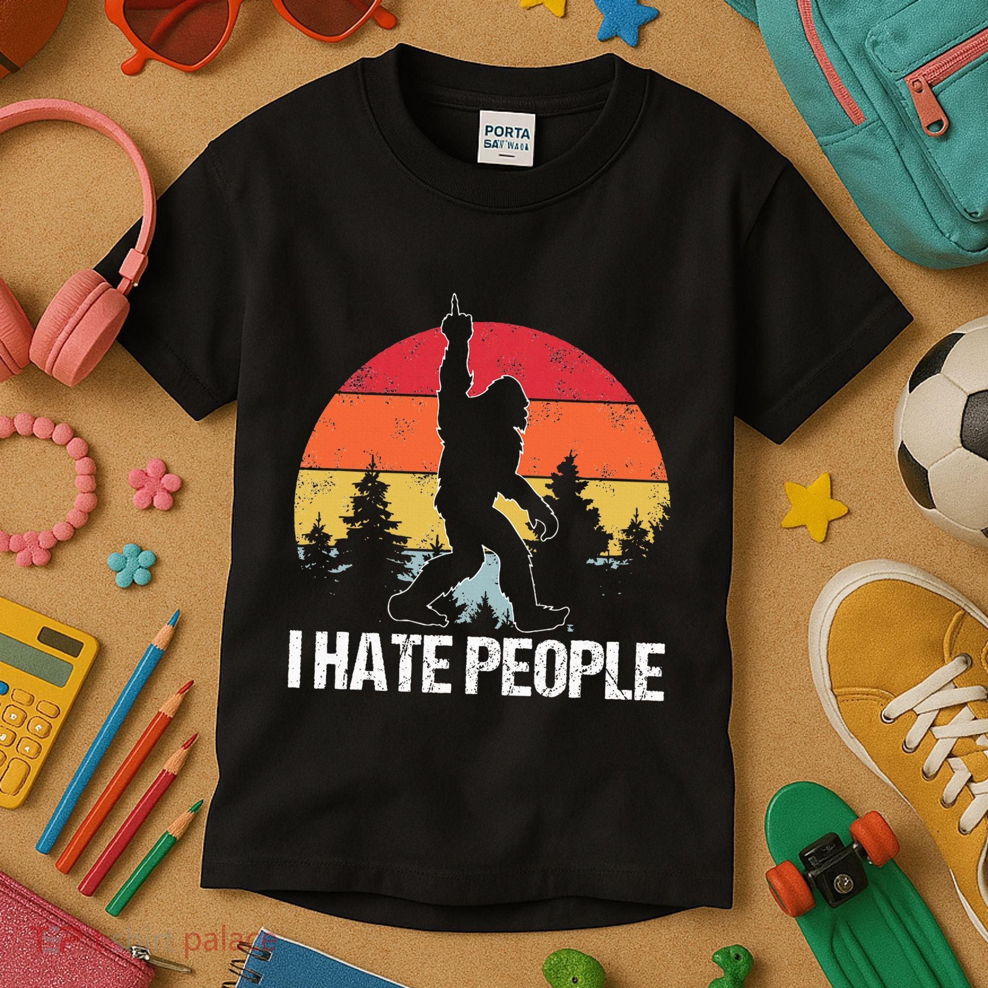 Big Foot I Hate People Middle Finger Sasquatch Kids T-Shirt
