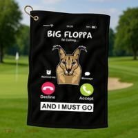 Big Floppa Is Calling Caracal Big Cat Floopa Memes Golf Towel thumb 1