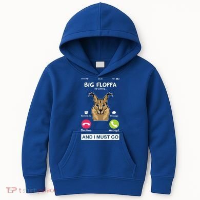 Big Floppa Is Calling Caracal Big Cat Floopa Memes Kids Hoodie