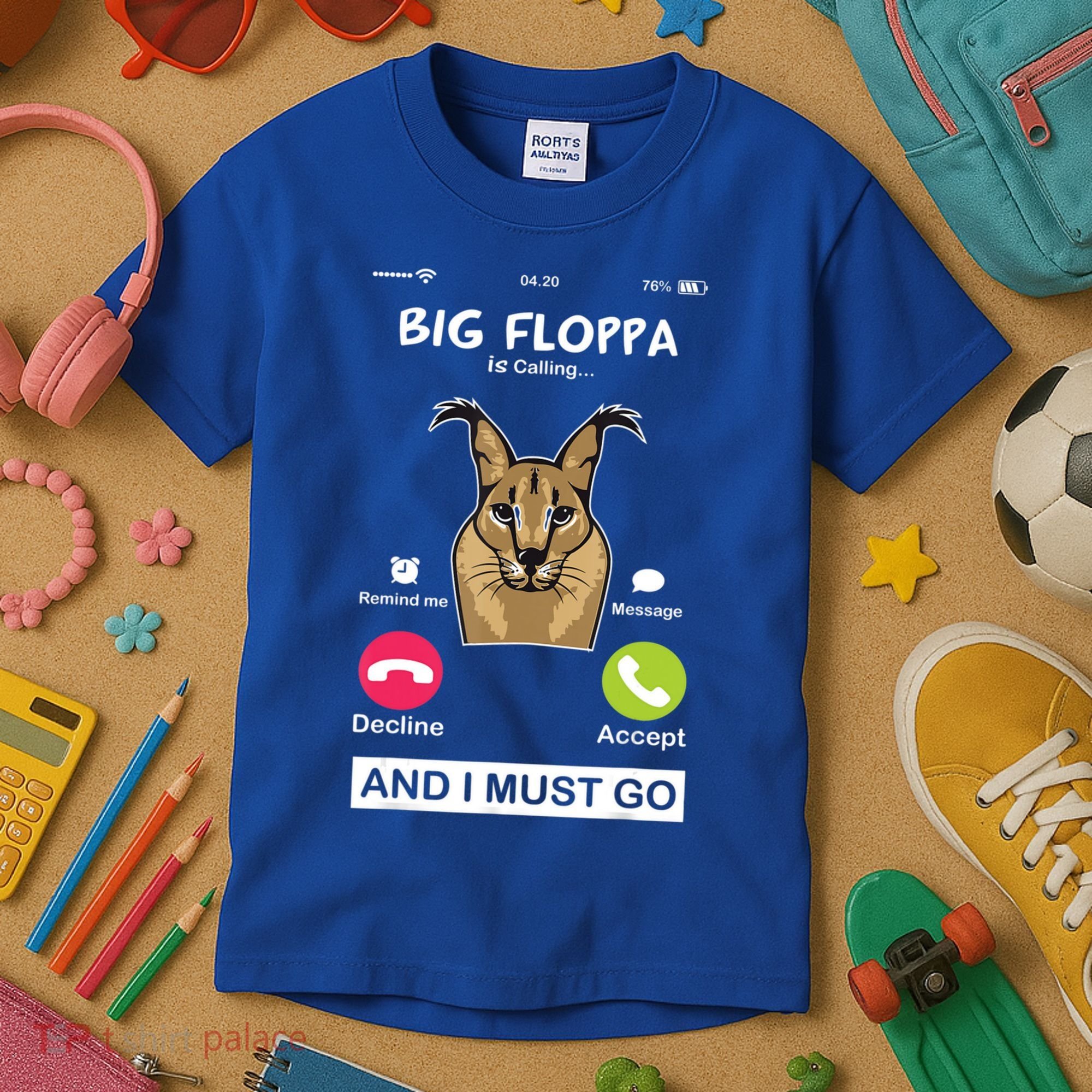 Big Floppa Is Calling Caracal Big Cat Floopa Memes Kids T-Shirt