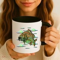 Bass Fishing Illustration River Hook Coffee Mug thumb 3