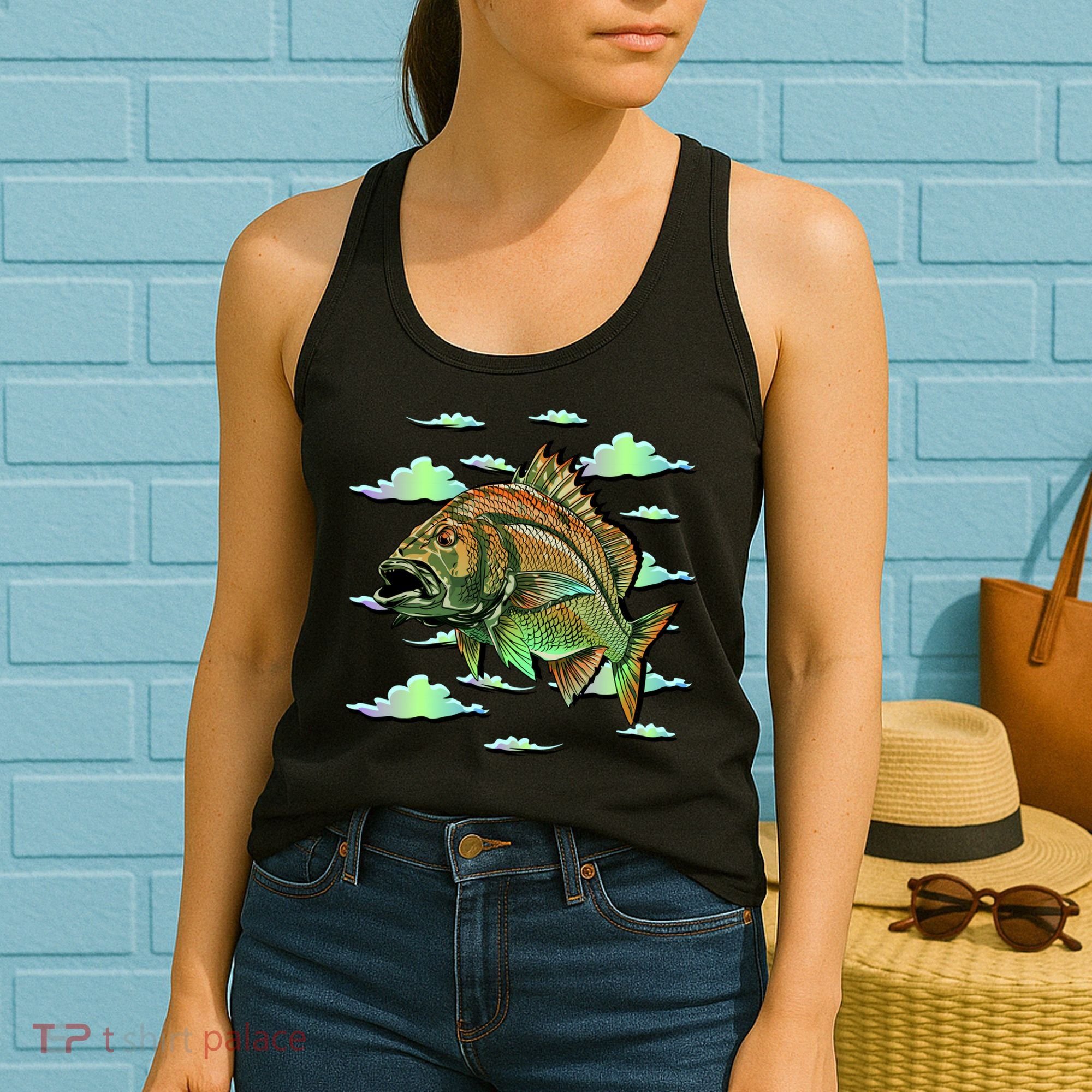 Bass Fishing Illustration River Hook Women's Tank Top