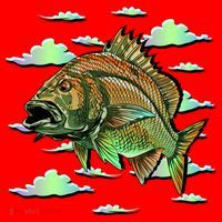 Bass Fishing Illustration River Hook Santa Hat thumb 1