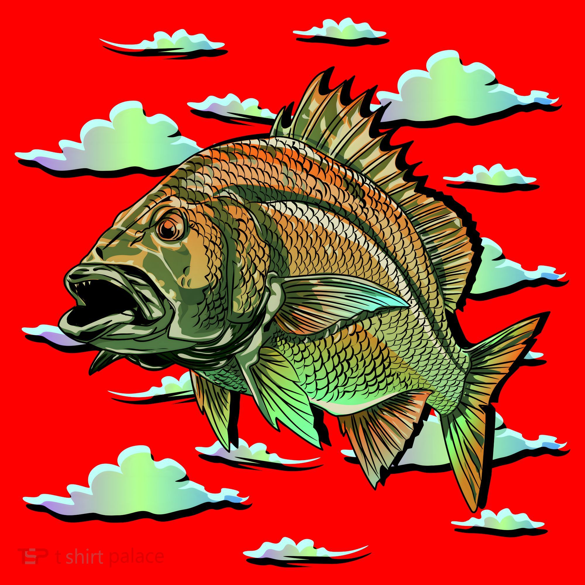 Bass Fishing Illustration River Hook Santa Hat