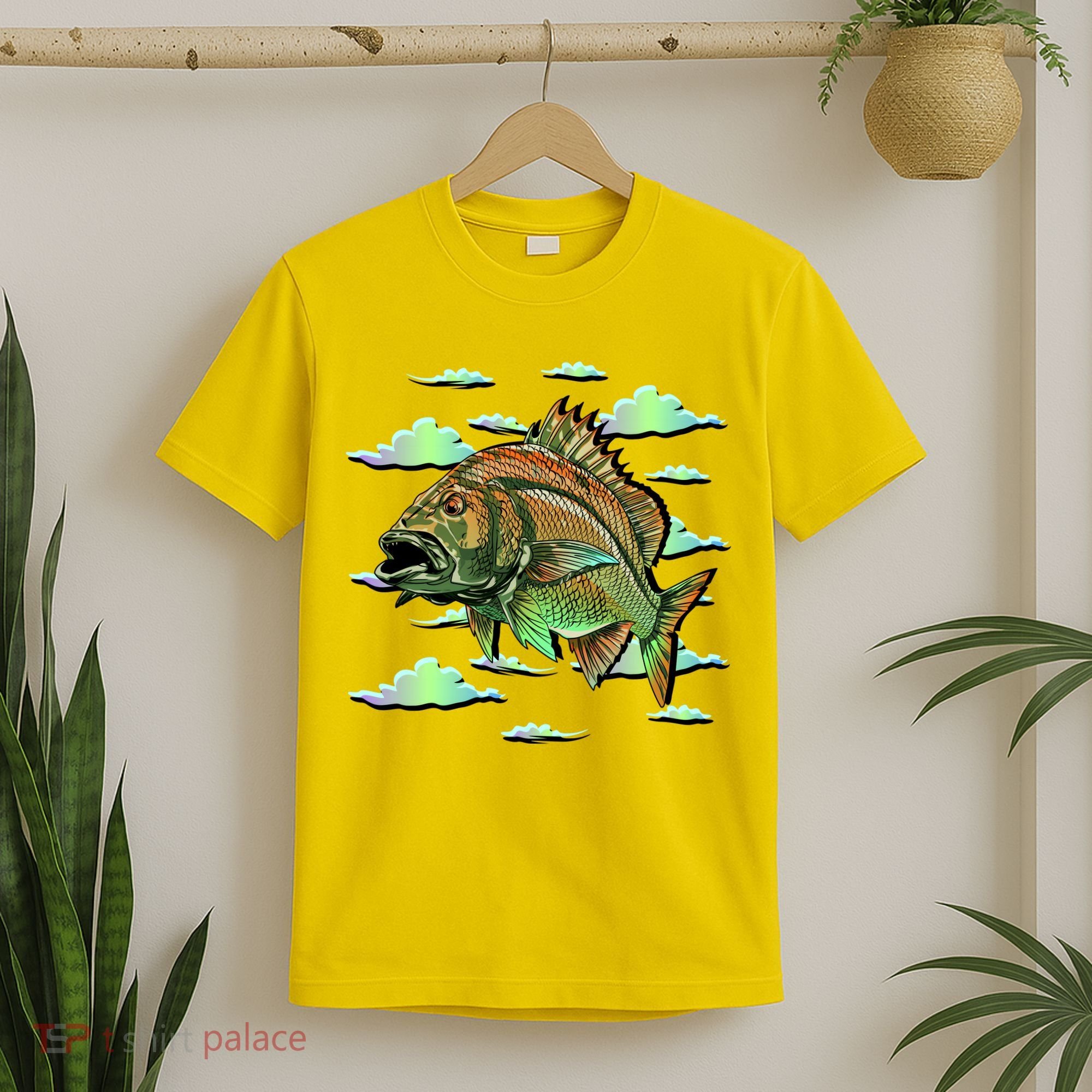 Bass Fishing Illustration River Hook T-Shirt